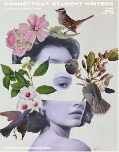 Woman with birds and flowers.